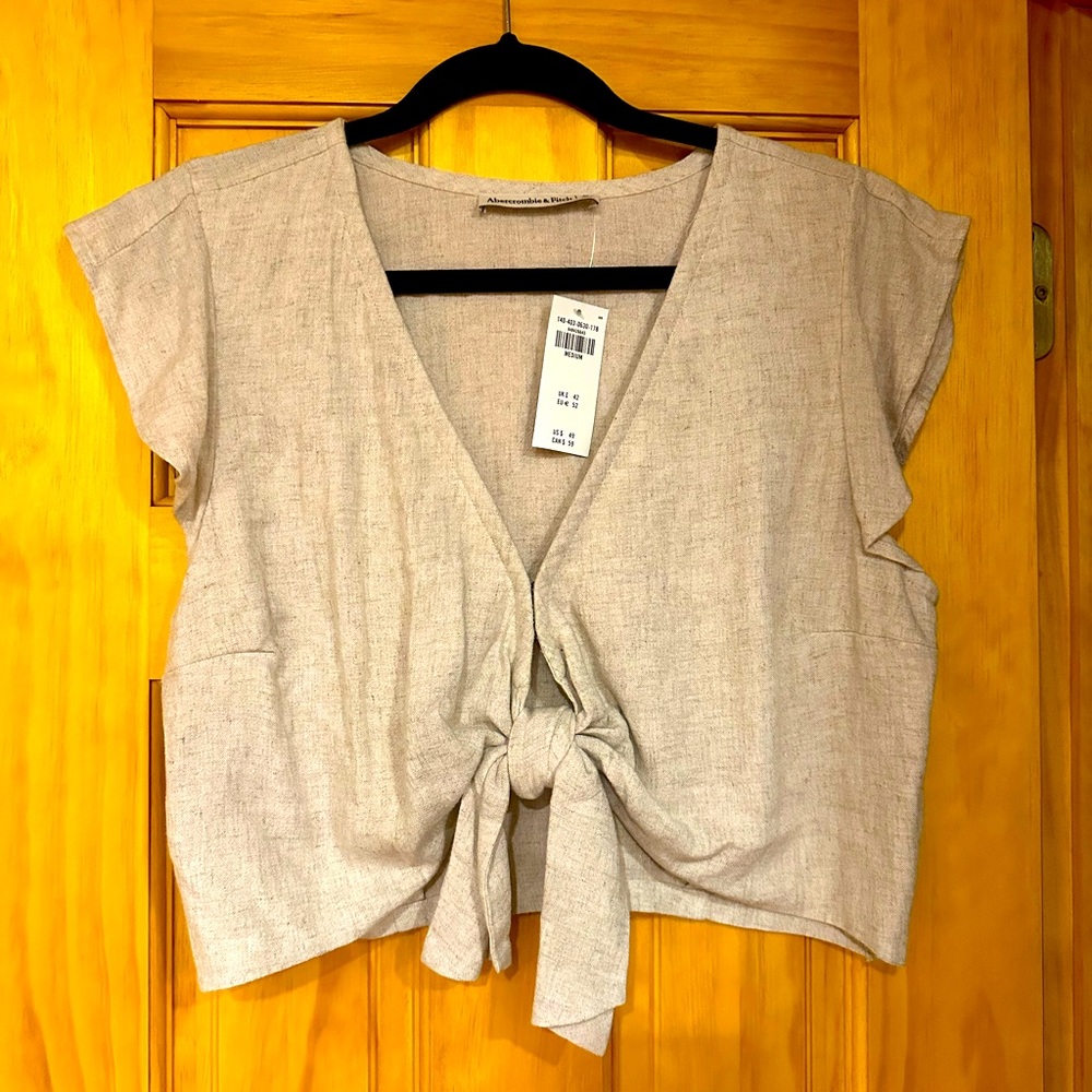 Abercrombie & Fitch Linen Tie Crop Top Medium